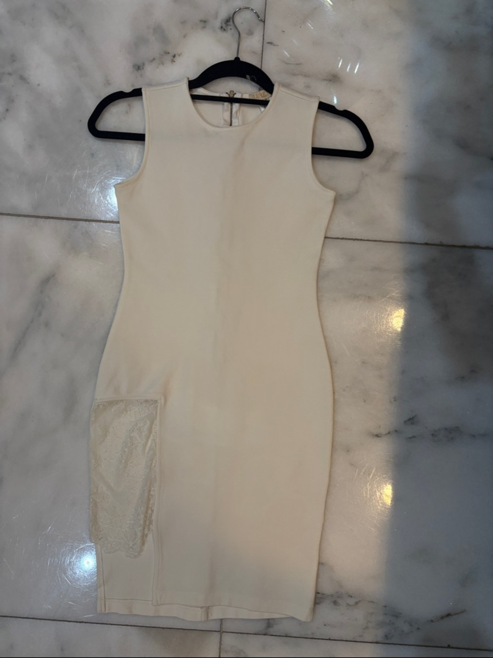 Lurelly Cream Sleeveless Midi Bodycon Dress with Lace cutout